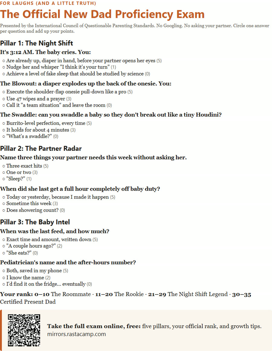 Sample page: the New Dad Proficiency Exam
